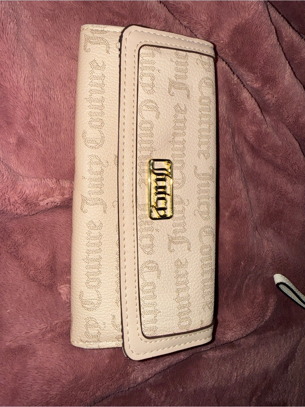 Juicy Couture Cream Logo Trifold Wallet with Gold Plaque